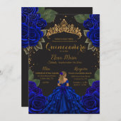 Eleganter Blue Black Quinceñera Rose Gold Glitzer Einladung (Vorne/Hinten)