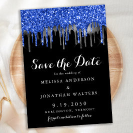 Eleganter Blue Black Silver Glitzer Tropfens Hochz Save The Date