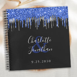 Eleganter Blue Black Silver Glitzer Wedding Guest Notizblock