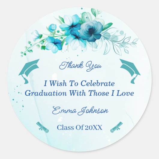 Eleganter Blue Blume Abschluss individuell angepas Runder Aufkleber (Vorderseite)
