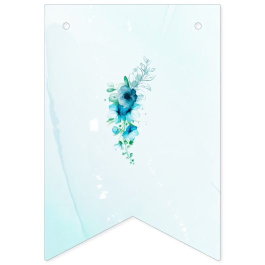 Eleganter Blue Blume Anpassbarer Abschluss Wimpelkette (Erste Fahne)