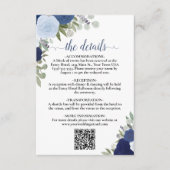 Eleganter Blue Boho Rose Hochzeitdetails QR-Code Begleitkarte (Vorderseite)