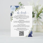 Eleganter Blue Boho Rose Hochzeitdetails QR-Code Begleitkarte (Stehend Vorderseite)