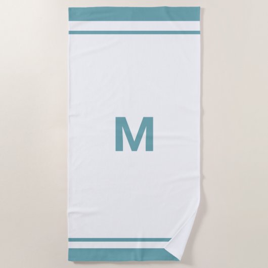 Eleganter Blue Border Script Monogram Letter Strandtuch (Vorderseite)