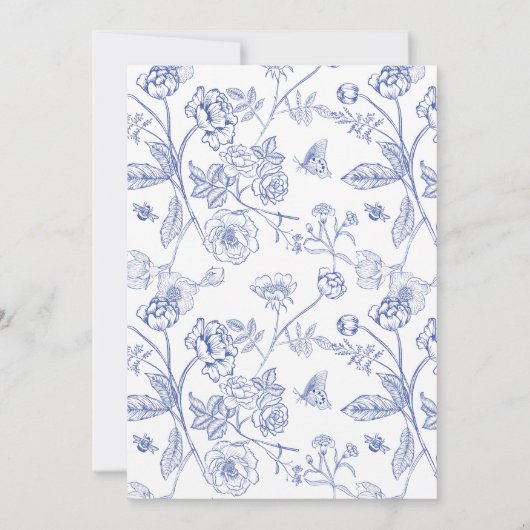 Eleganter Blue Botanical Heilige Taufe & 1. Geburt Einladung (Rückseite)