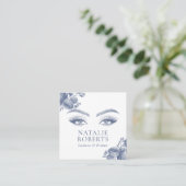 Eleganter Blue Botanical Lashes Quadratische Visitenkarte (Stehend Vorderseite)