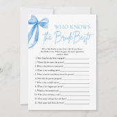 Eleganter Blue Bow, der das beste Spiel der Braut  Einladung (Vorderseite)