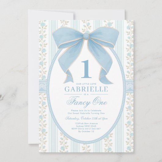 Eleganter Blue Bow Extravagant 1 Liebe Shack 1. Ge Einladung (Vorderseite)