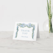 Eleganter Blue Bow mit Greenery Boy Baby Shower Dankeskarte (Vorderseite)