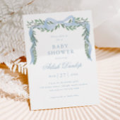 Eleganter Blue Bow mit Greenery Boy Baby Shower Einladung