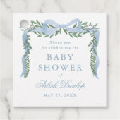 Eleganter Blue Bow mit Greenery Boy Baby Shower Geschenkanhänger (Vorderseite)