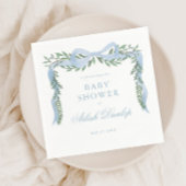 Eleganter Blue Bow mit Greenery Boy Baby Shower Serviette