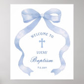 Eleganter Blue Bow Taufe Willkommen Poster (Vorne)