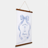 Eleganter Blue Bow Taufe Willkommen Wandteppich Mit Holzrahmen (Gewinkelt)