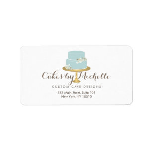 Eleganter Blue Cake mit floraler Cake Decoration Adressaufkleber