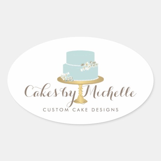 Eleganter Blue Cake mit floraler Cake Decoration Ovaler Aufkleber (Vorderseite)