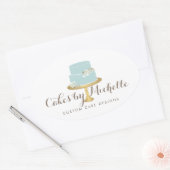 Eleganter Blue Cake mit floraler Cake Decoration Ovaler Aufkleber (Umschlag)