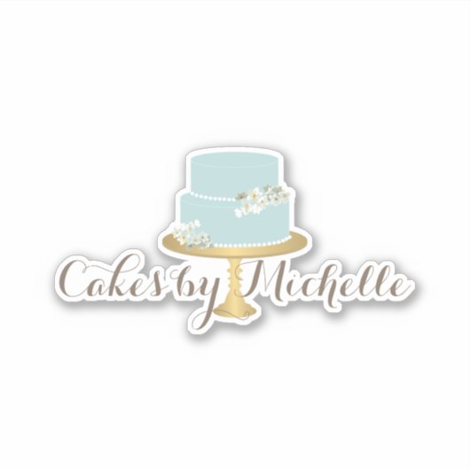 Eleganter Blue Cake mit Florals Aufkleber (Vorderseite)