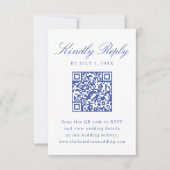 Eleganter Blue Chinoiserie Floral Wedding QR Code RSVP Karte (Vorderseite)