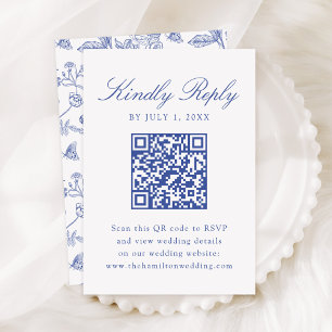Eleganter Blue Chinoiserie Floral Wedding QR Code RSVP Karte