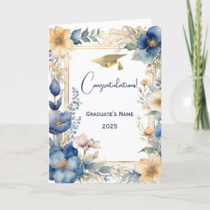 Eleganter Blue Cream Blume Personalisierter Abschl Karte