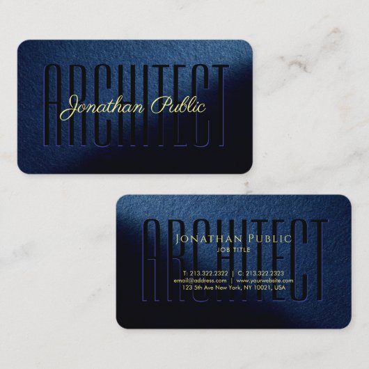 Eleganter Blue Custom Gold Text Script Architect Visitenkarte (Vorne/Hinten)