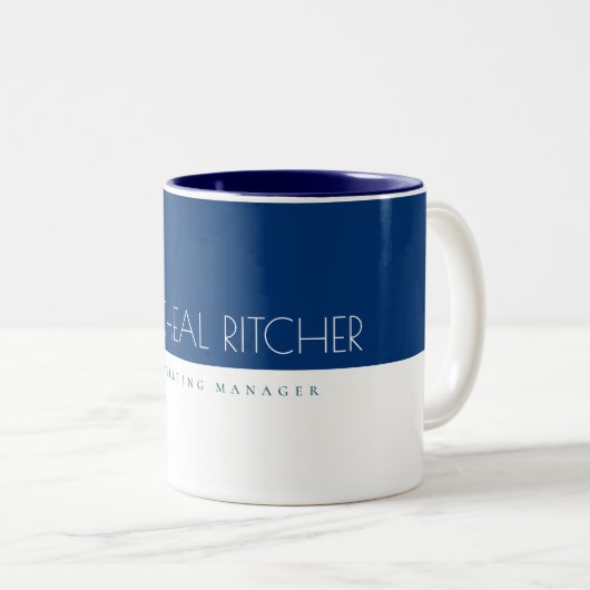 Eleganter Blue Custom Monogram Name and Job Zweifarbige Tasse (VorderseiteRechts)