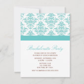 Eleganter Blue Damask Muster Junggeselinnen-Abschi Einladung (Vorderseite)