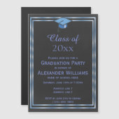 Eleganter Blue Double Gerahmt Men-Abschluss Magneteinladung (Vorne/Hinten)