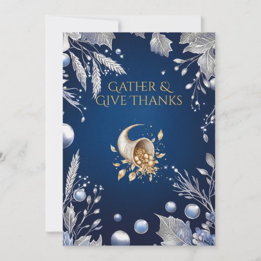 Eleganter Blue Erntedank mit Cornucopia & Silver Einladung (Vorderseite)