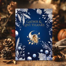 Eleganter Blue Erntedank mit Cornucopia & Silver Einladung