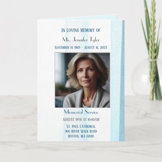 Eleganter Blue Fabric Obituary Bereavement Service Programm (Vorderseite)
