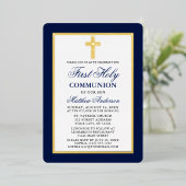 Eleganter Blue First Holy Communion Foto Gold Fram Folieneinladung (Stehend vorne)