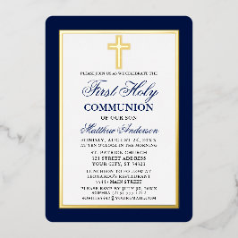Eleganter Blue First Holy Cross Gold Frame Folieneinladung