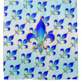 Eleganter Blue Fleur-de-lis Aqua-Aquamarin Duschvo Duschvorhang (Vorderseite)