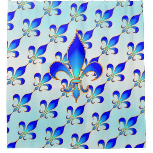 Eleganter Blue Fleur-de-lis Aqua-Aquamarin Duschvo Duschvorhang (Vorderseite)