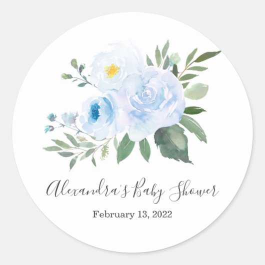 Eleganter Blue Floral Baby Shower Sticker (Vorderseite)