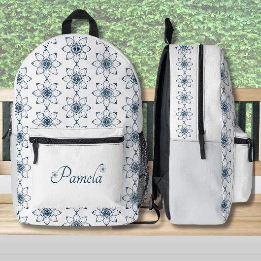 Eleganter Blue Floral Design-Rucksack Bedruckter Rucksack