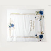 Eleganter Blue Floral Gold Baptism Boy Foto Stand Wandteppich (Vorderseite (Horizontal))