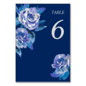 Eleganter Blue Floral Silver Wedding Table Tischnummer (Vorderseite)