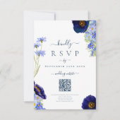 Eleganter Blue Floral Wedding Response QR Code RSVP Karte (Vorderseite)