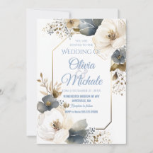 Eleganter Blue Floral Wedding Watercolor Goldrahme