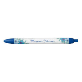 Eleganter Blue Flowers Personalisierter Tintenpatr Kugelschreiber