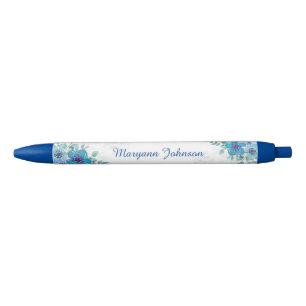 Eleganter Blue Flowers Personalisierter Tintenpatr Kugelschreiber