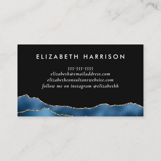 Eleganter Blue Foil Glitzer Black Visitenkarte (Rückseite)