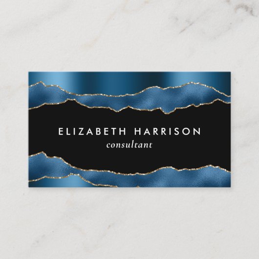 Eleganter Blue Foil Glitzer Black Visitenkarte (Vorderseite)