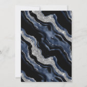 Eleganter Blue Foil & Silver Glitzer Agate Wedding Einladung (Rückseite)