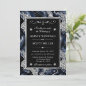 Eleganter Blue Foil & Silver Glitzer Agate Wedding Einladung (Stehend Vorderseite)