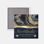 Eleganter Blue Foil und Gold Glitzer Agate Wedding Magnet (Vorderseite/Rückseite)