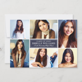 Eleganter Blue Foto Collage Abschluss Einladung